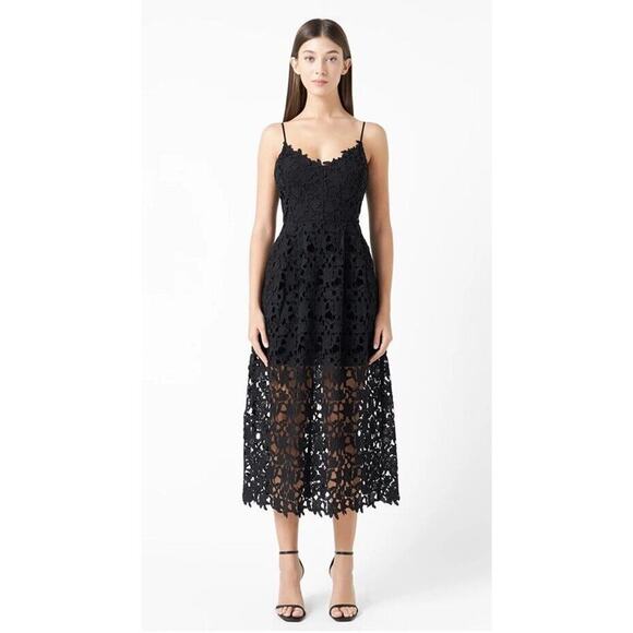 Astr Dresses & Skirts - ASTR The Label Midi Dress Size XL Lace Cocktail Wedding Guest Fairy Whimsy Black